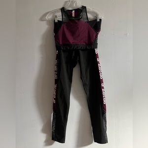 Victoria’s Secret PINK Top and Legging Set | Size: M | Color: Plum, Black, White